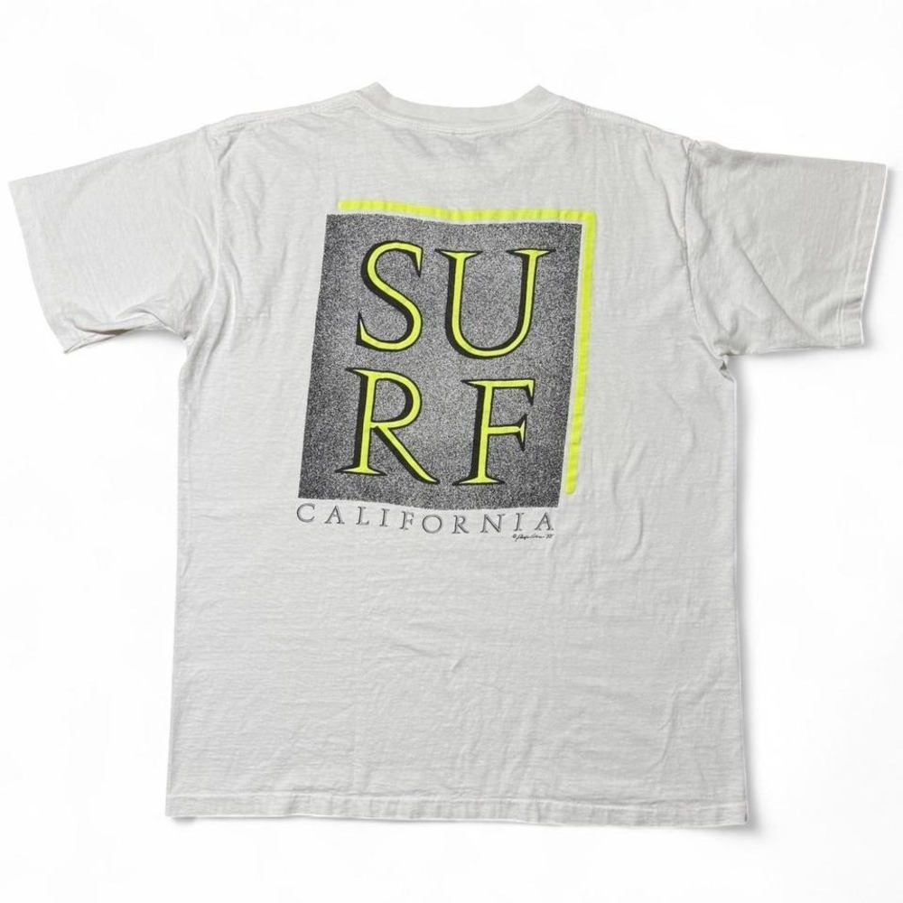 Vintage 1988 Newport Beach Surf California Retro Lime Green Graphic T-shirt XL